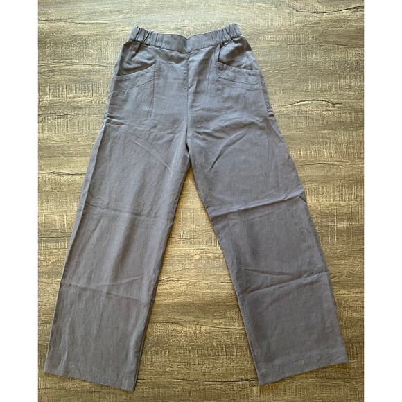 Poetry Wide Leg Linen Silk Boho Lagenlook Trouser Pants Blue/Grey Size UK 8 US 4 - Picture 1 of 11